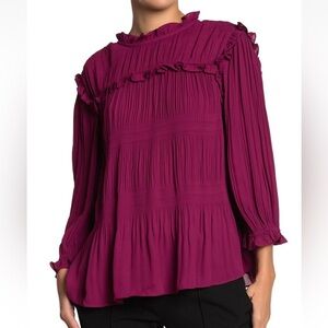 Ted Baker London Airlie Pleated Ruffle Blouse Fuchsia Pink US 10 Contemporary